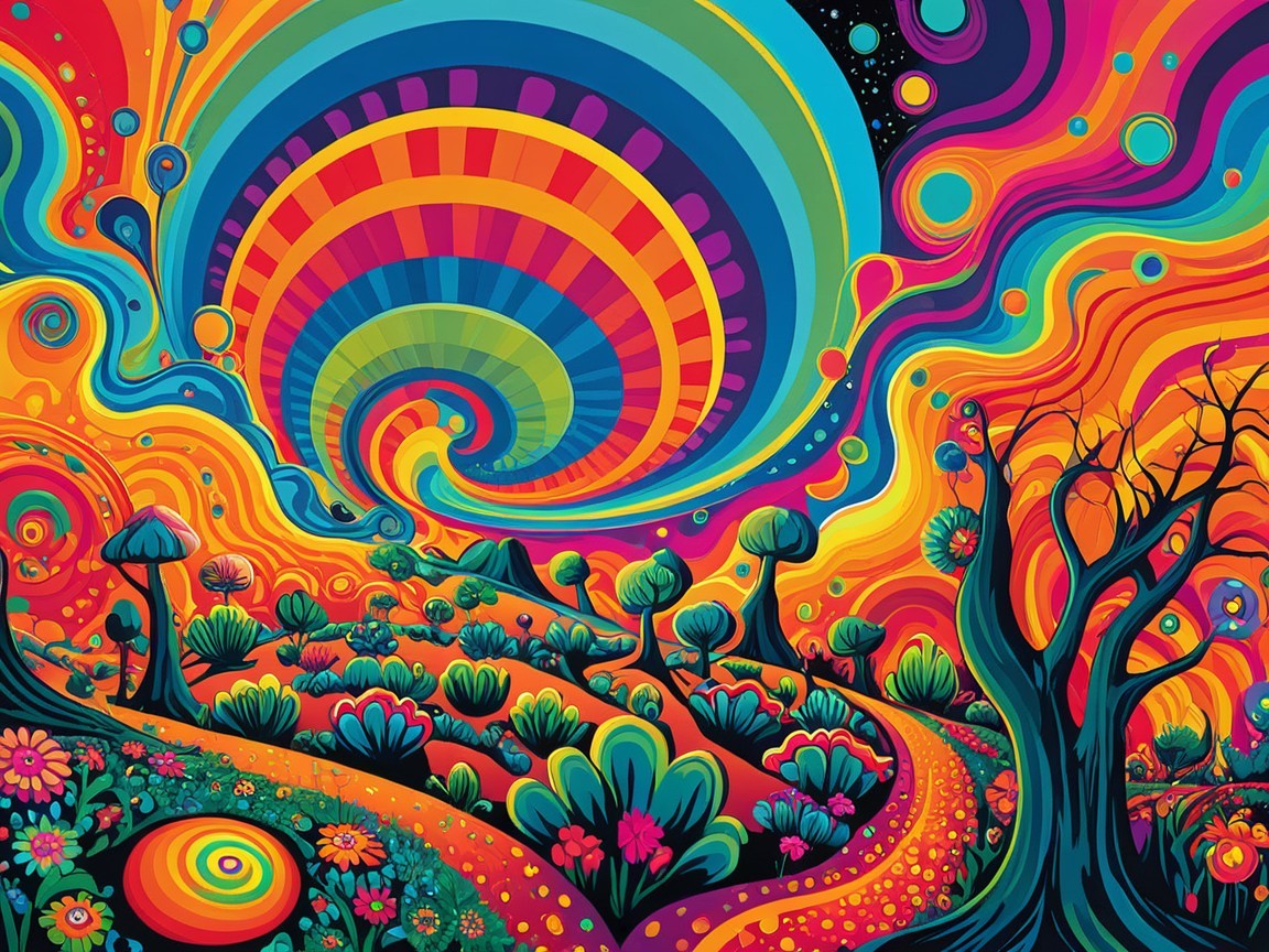 Psychedelic Landscape with Colorful Vegetation and Sky