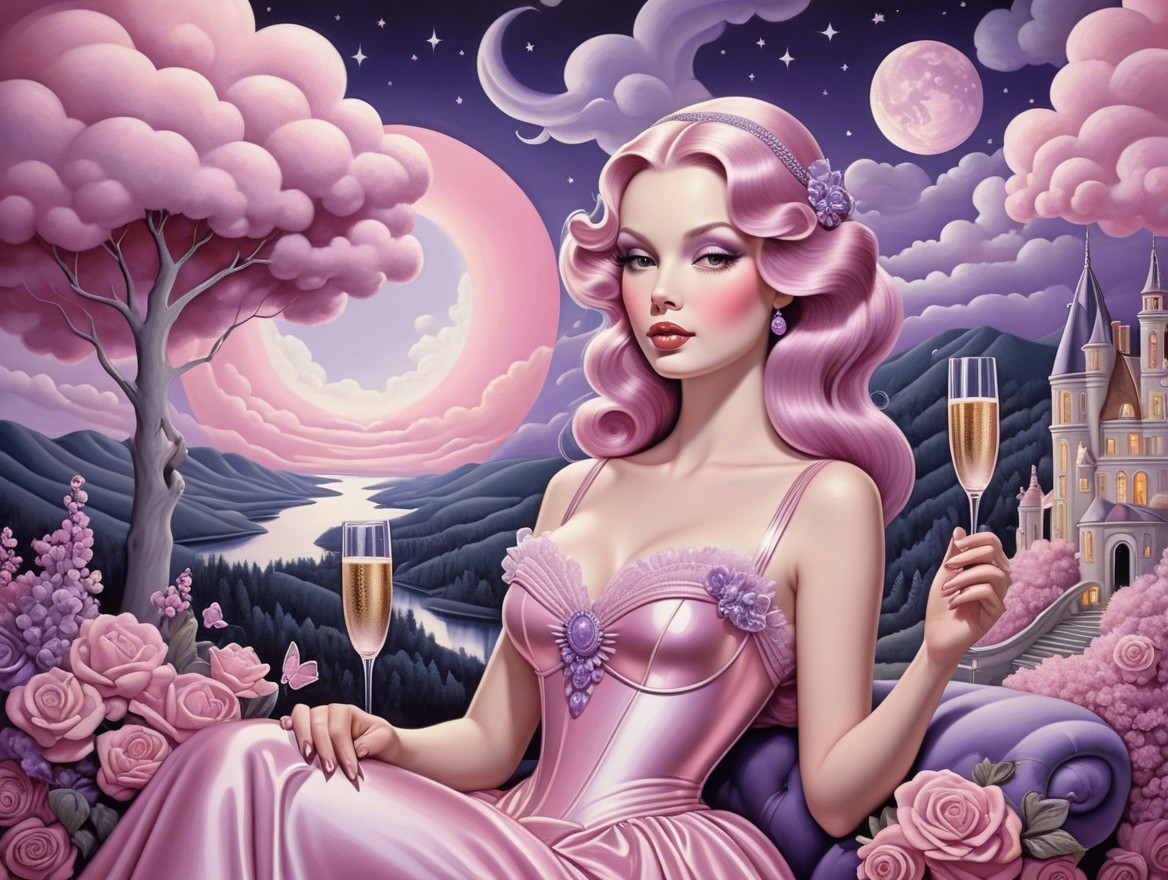 Glamorous Woman in Pastel Pink Gown Amidst Roses