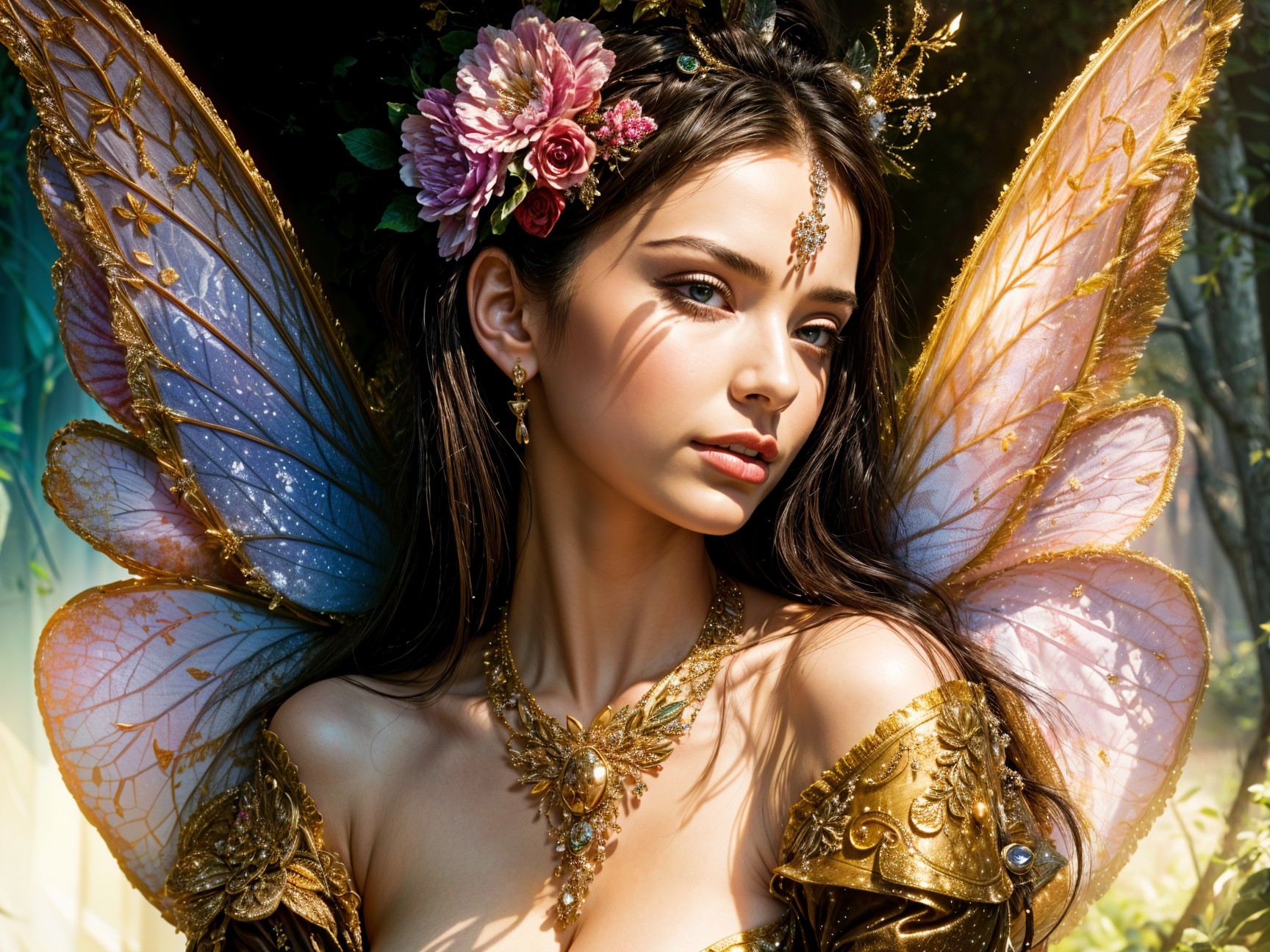 Fairy with Butterfly Wings and Golden Gown Details