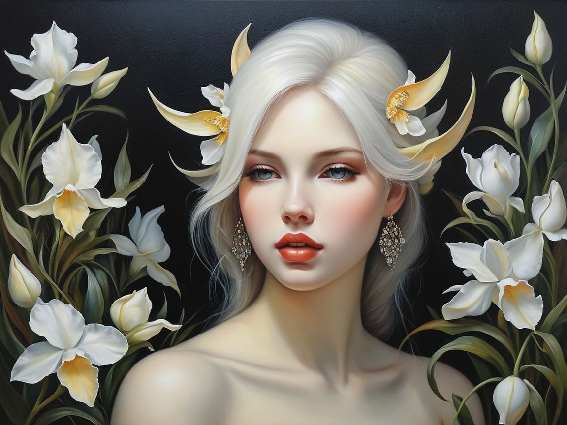 Surreal Portrait of a Young Woman with Floral Accents