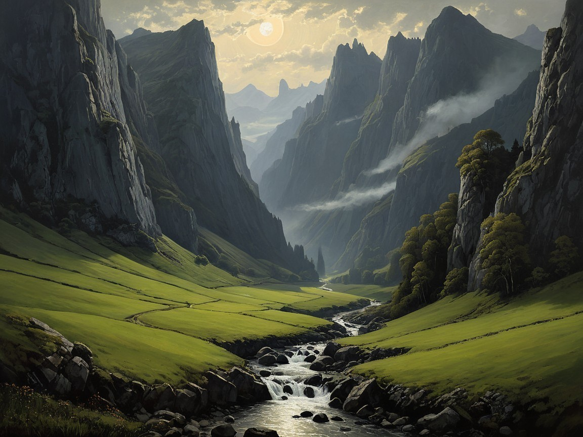 Breathtaking Mountain Landscape with Lush Valleys and River