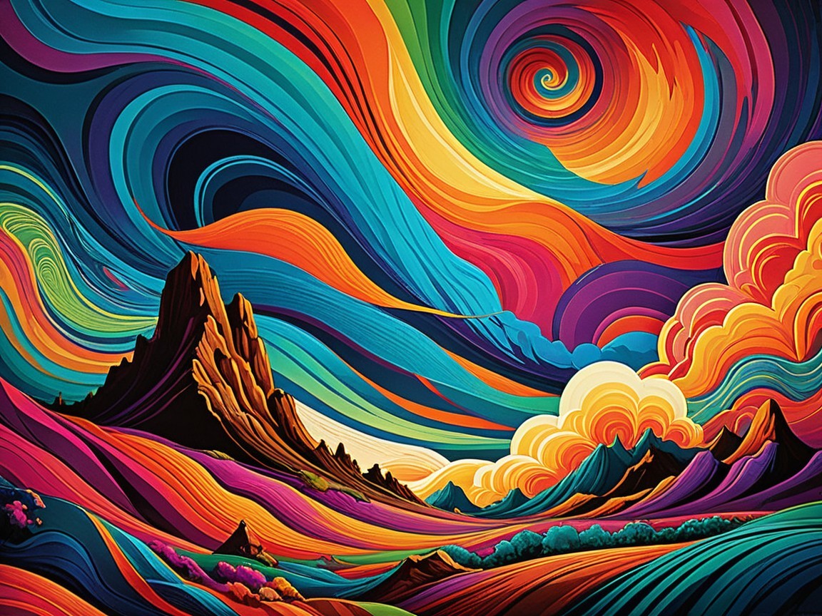 Vibrant Swirling Landscape with Majestic Mountains