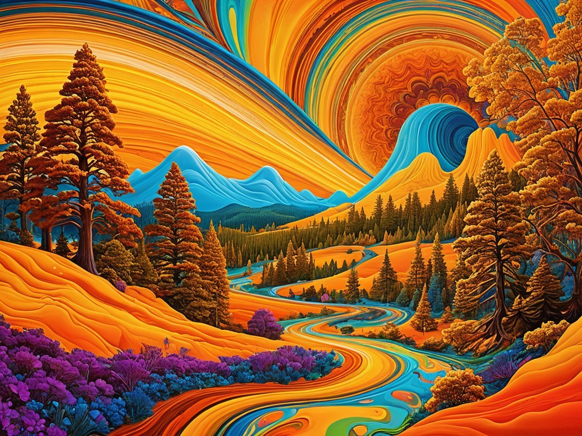 Vibrant Surreal Landscape with Colorful Elements