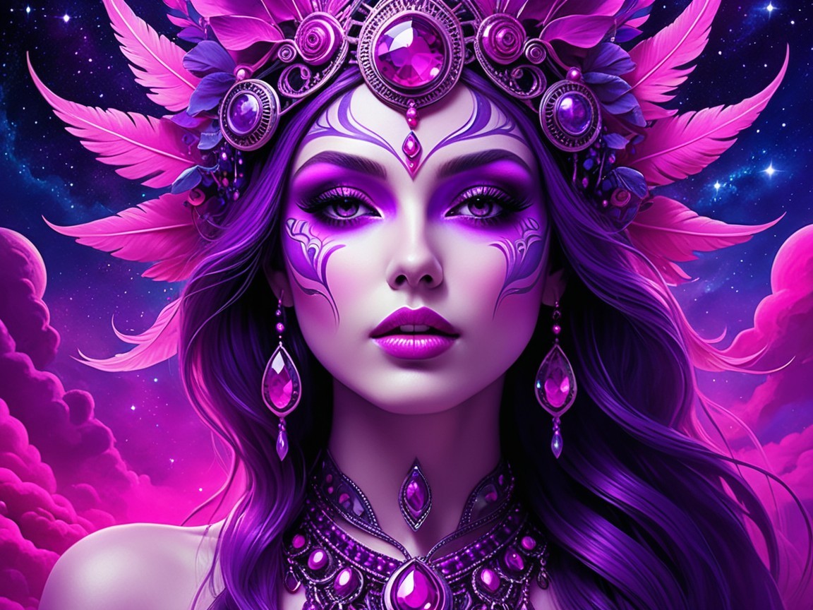 Portrait of a woman with jewelry and vibrant headdress