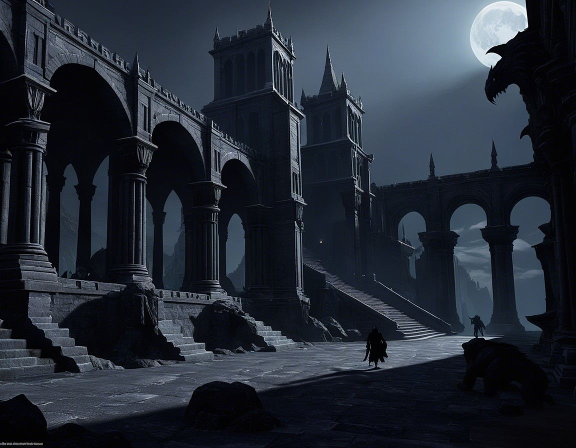 Gothic Landscape with Castles and Shadowy Figures