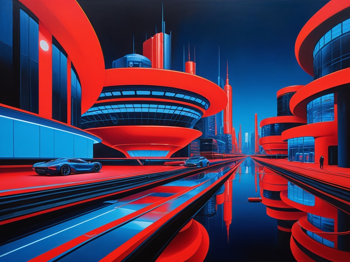Futuristic cityscape with vibrant colors and designs