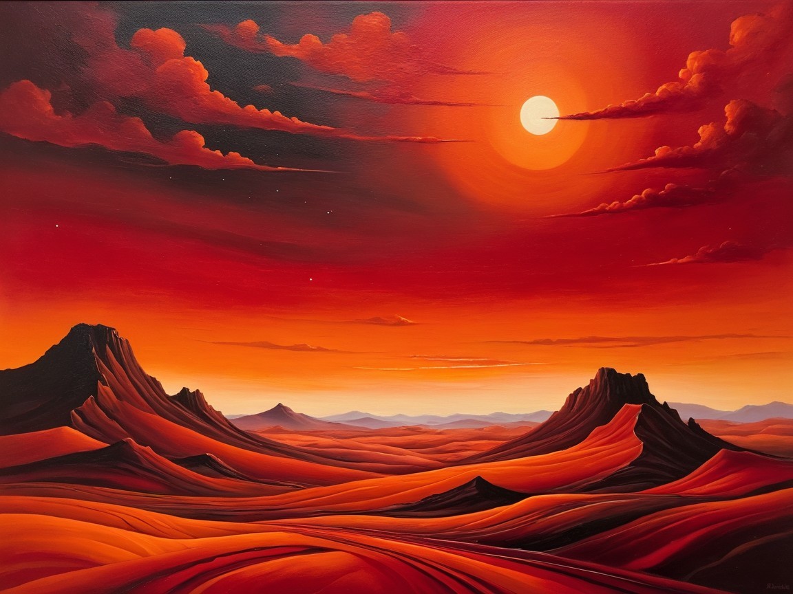 Vibrant Desert Landscape with Dramatic Sunset Hues