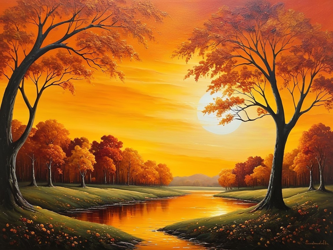 Serene Autumn Landscape with Vibrant Colors and River