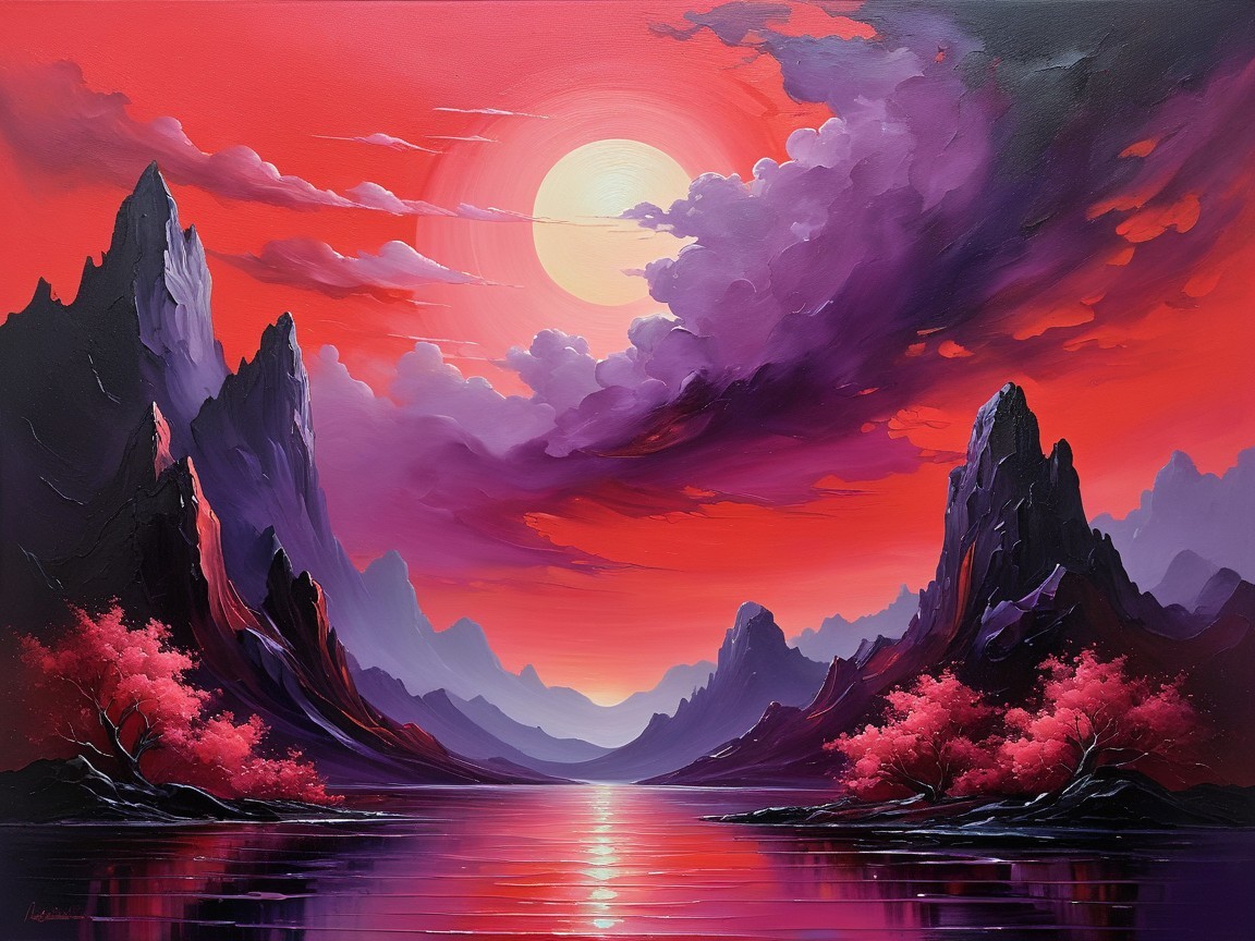 Vibrant Landscape with Mountains and Sunset Colors