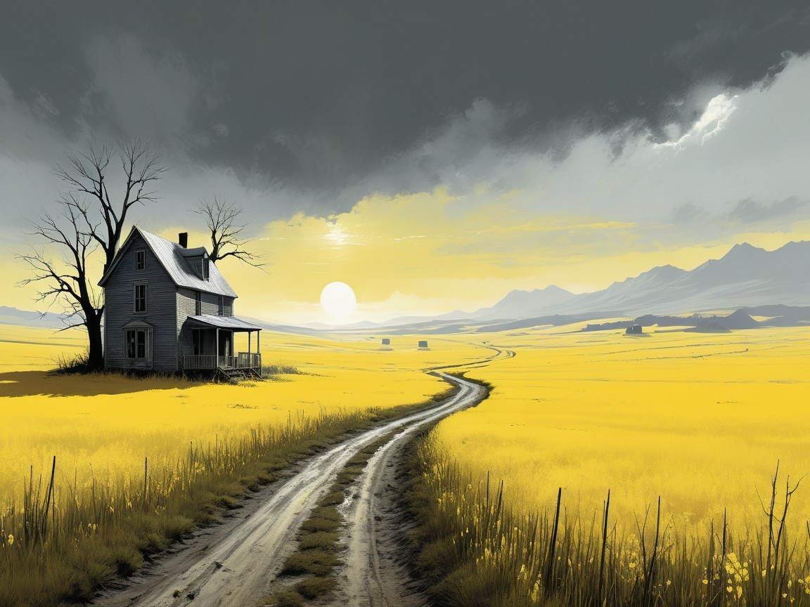 Weathered Farmhouse in Golden Fields at Sunset