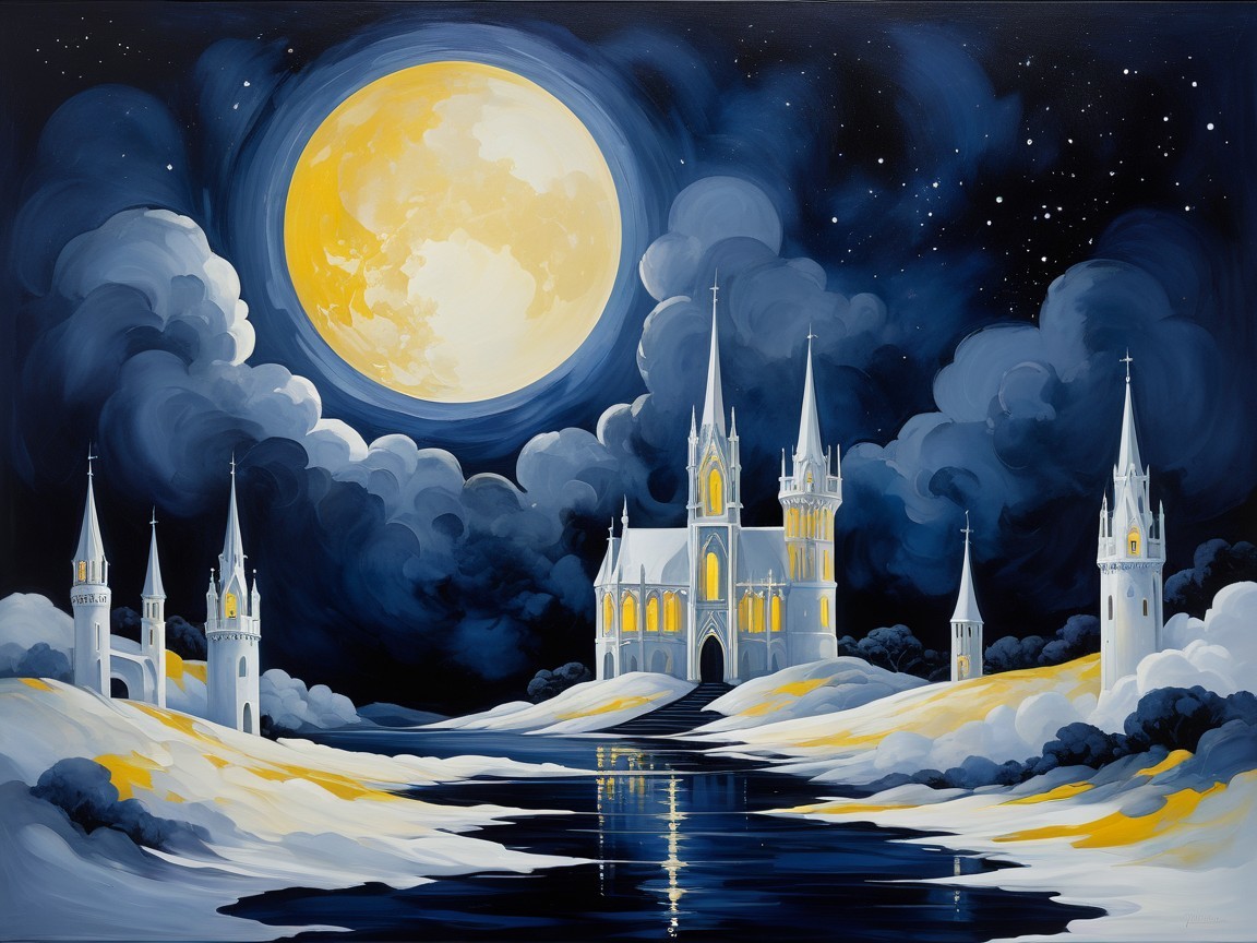 Magical Landscape with Castle and Moonlit Sky