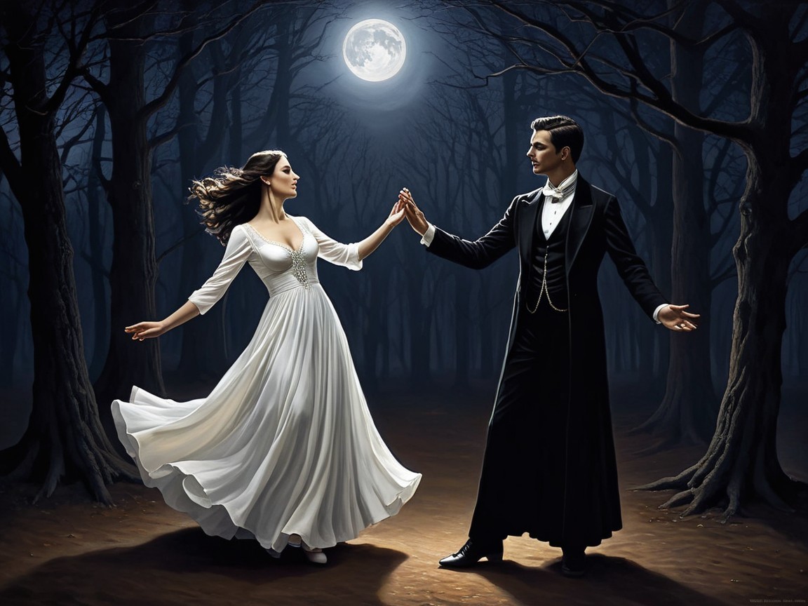 Moonlit Dance in a Mystical Forest Setting