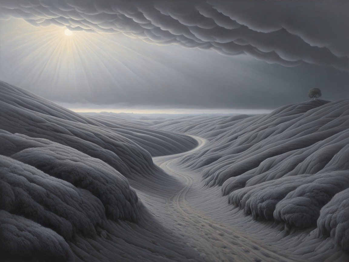 Serene Frosty Landscape with Winding Path and Tree