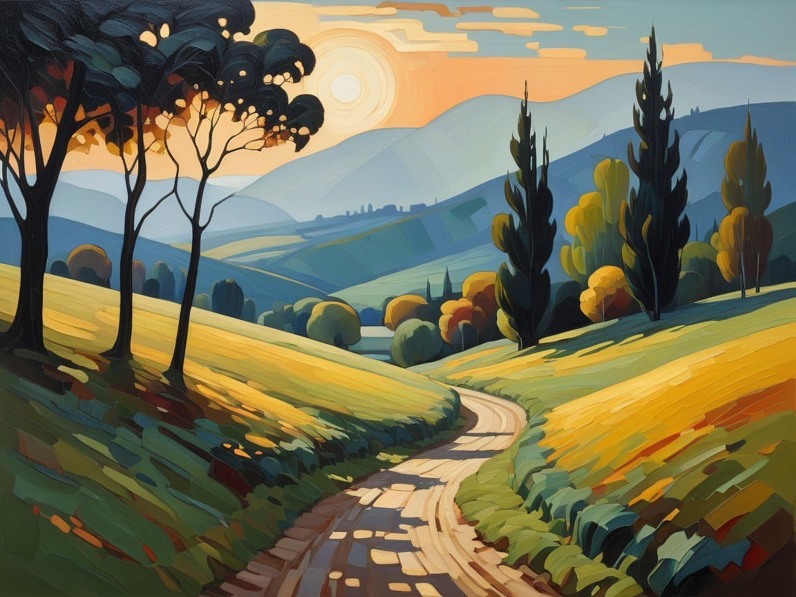 Tranquil Landscape with Rolling Hills and Autumn Colors