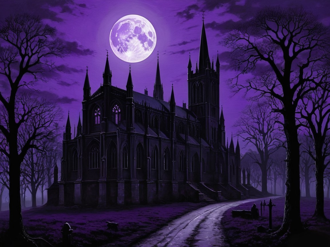 Gothic Cathedral Under Moonlit Night Sky