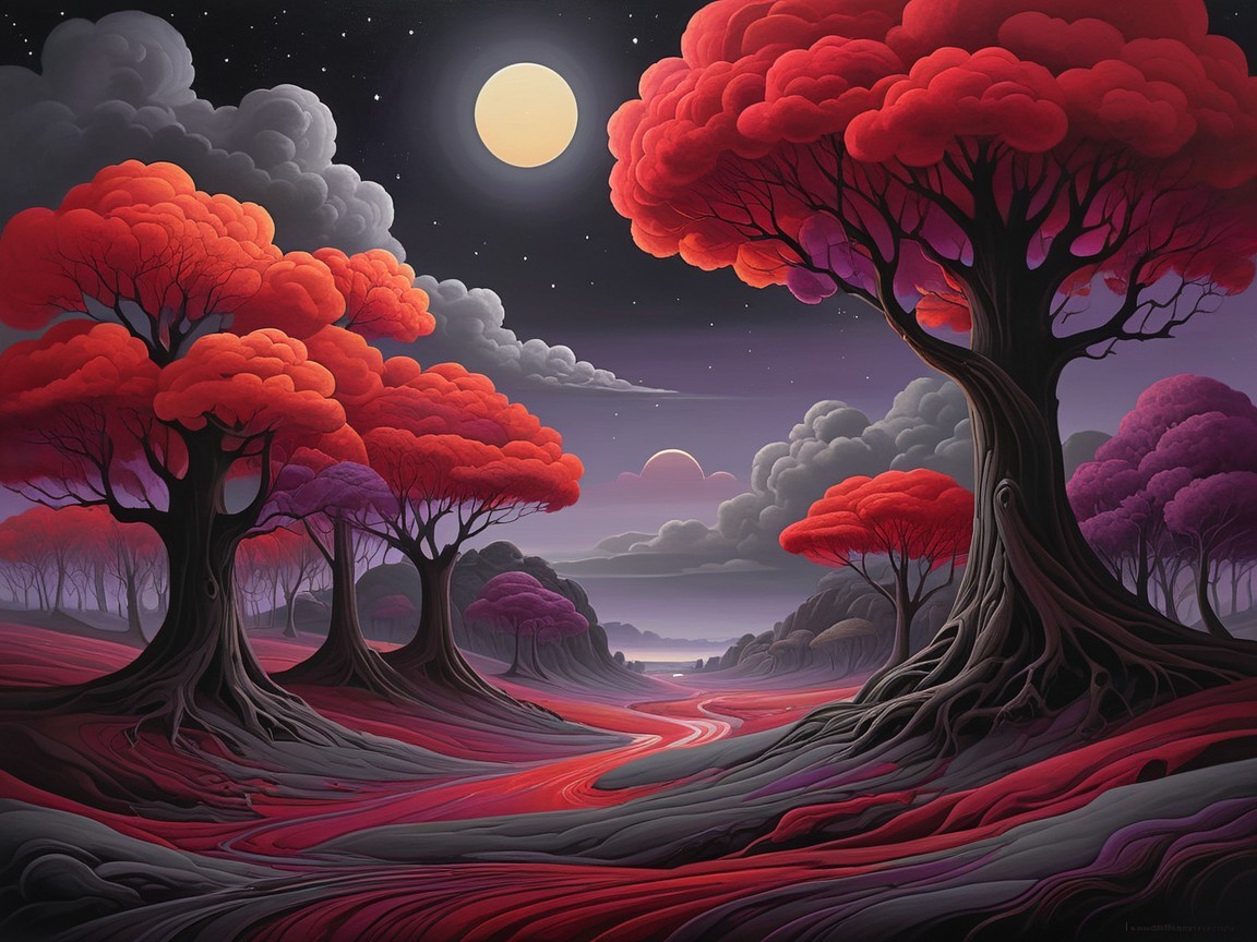 Surreal Landscape with Colorful Trees and River