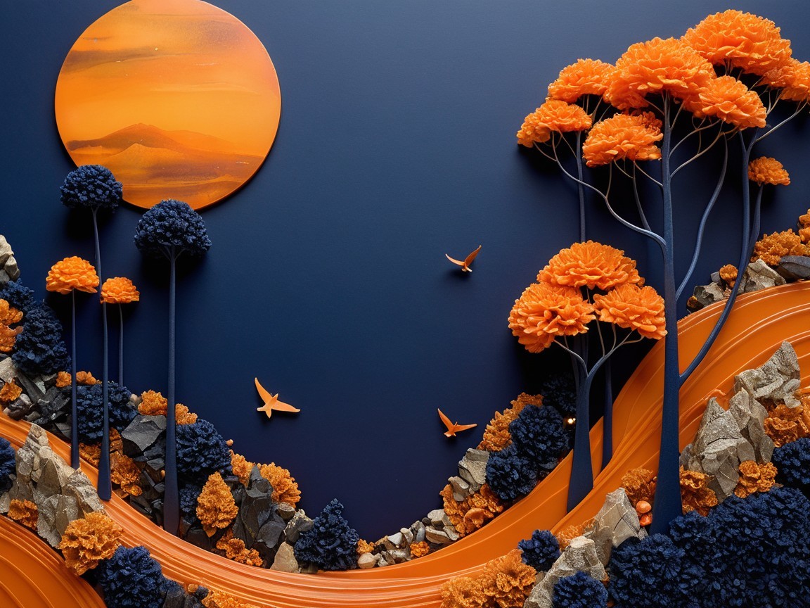 Vibrant Landscape with Bold Colors and Abstract Elements