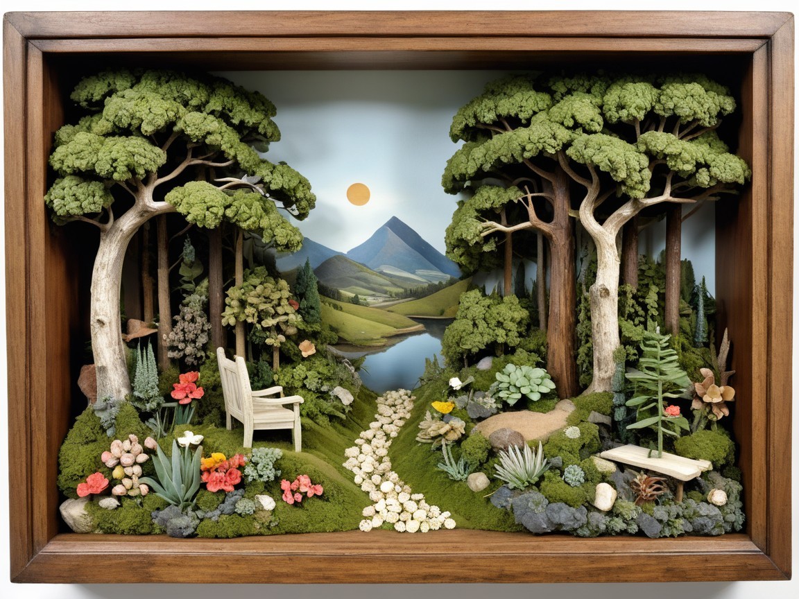Tranquil Diorama of Lush Landscape and Lake