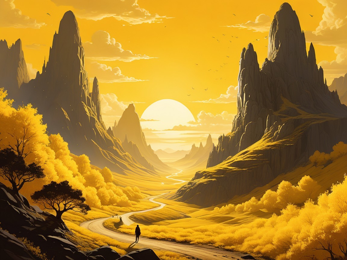 Serene Landscape with Majestic Mountains and Sunset