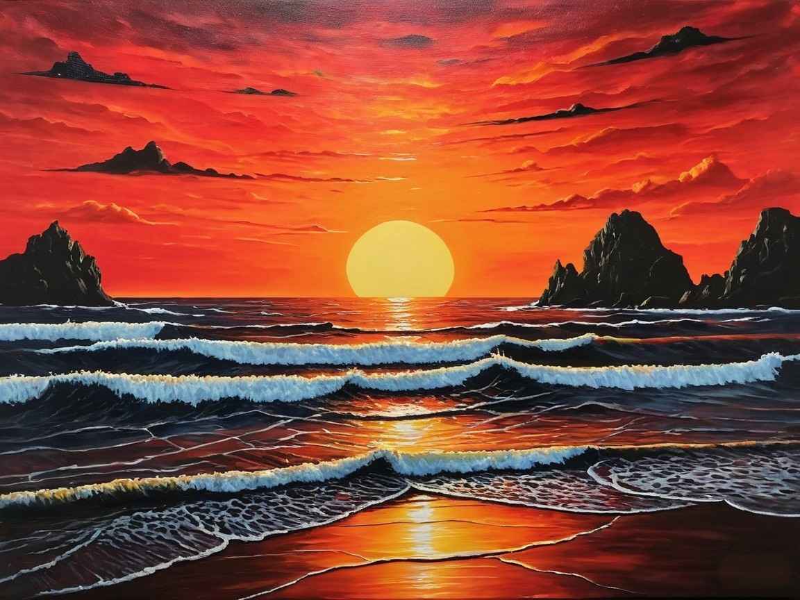Vibrant Sunset Over Tranquil Ocean Landscape