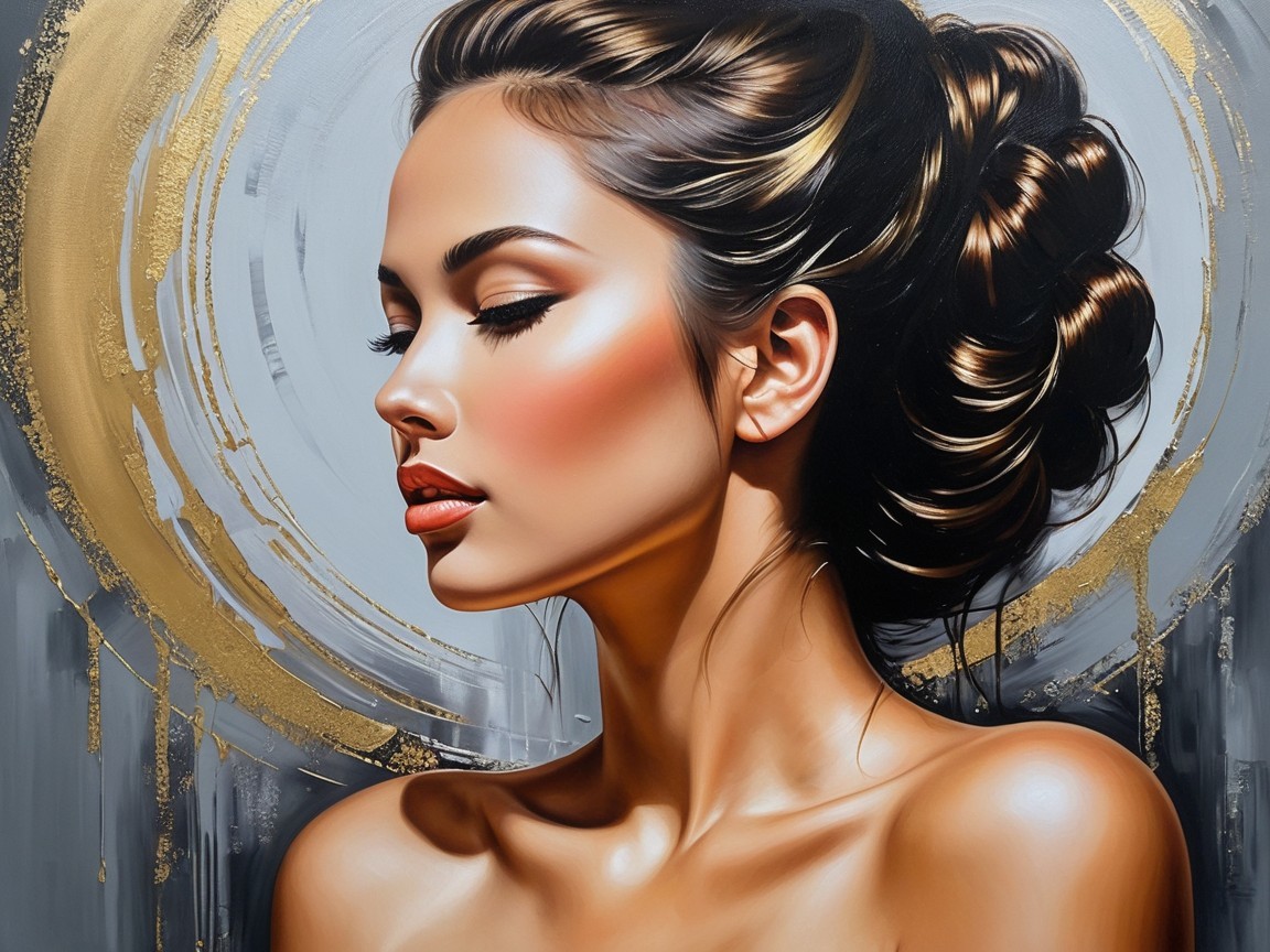 Digital Oil Painting of a Young Woman in Profile