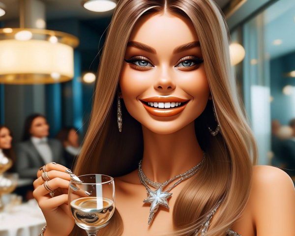 Glamorous Woman in Elegant Dress at Luxurious Event