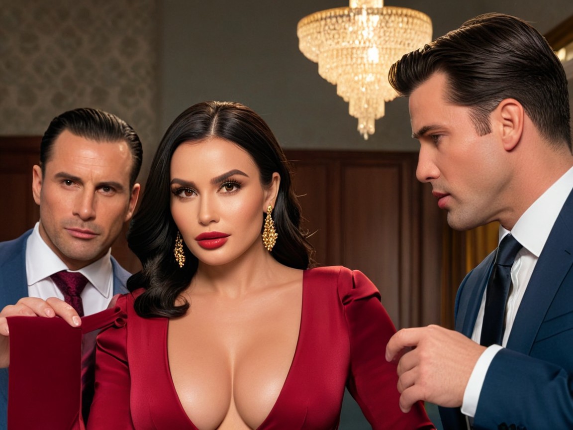 Glamorous Woman in Red Dress in Luxurious Setting