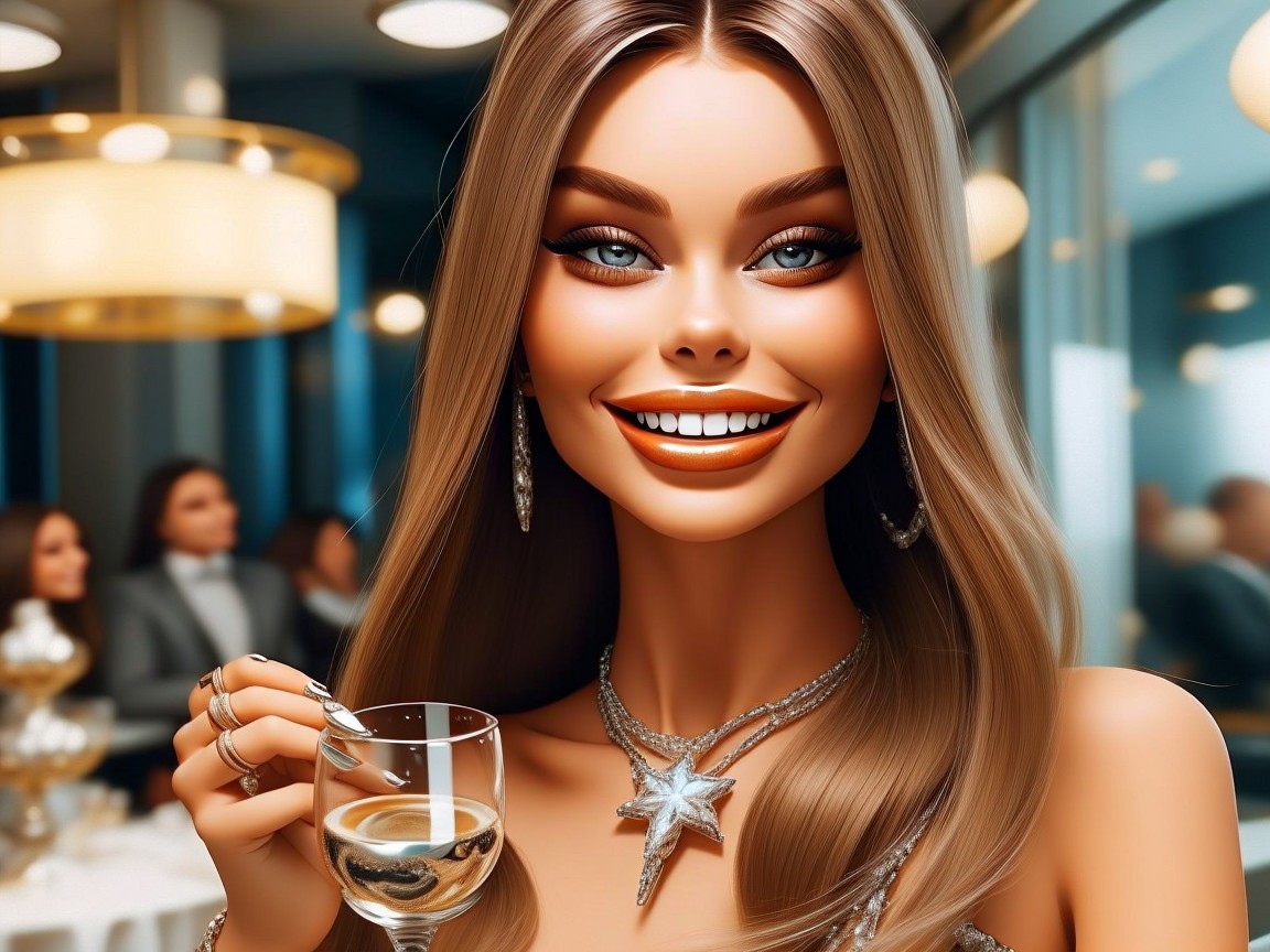 Glamorous Woman in Elegant Dress at Luxurious Event