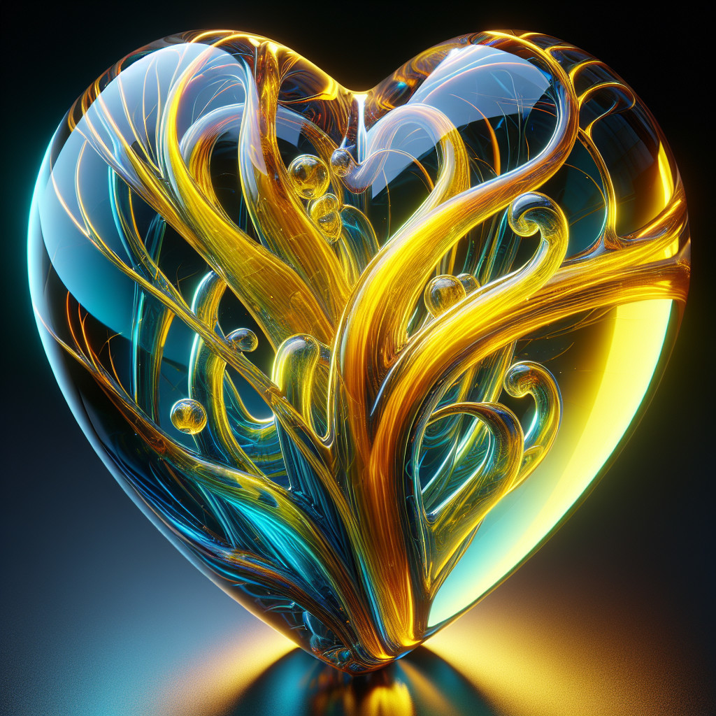 3D Heart-Shaped Sculpture with Gold and Blue Patterns