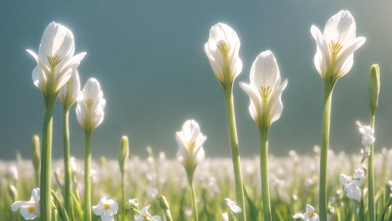 Delicate White Flowers in a Serene Field Setting
