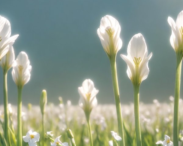 Delicate White Flowers in a Serene Field Setting
