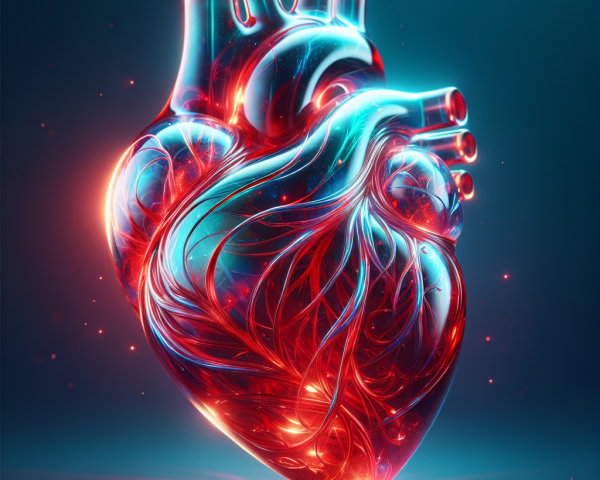 Vibrant Stylized Human Heart in Red and Blue