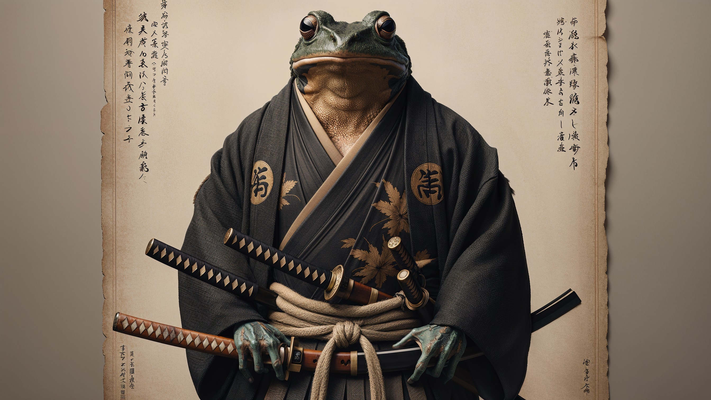 Frog in Samurai Attire with Sheathed Swords