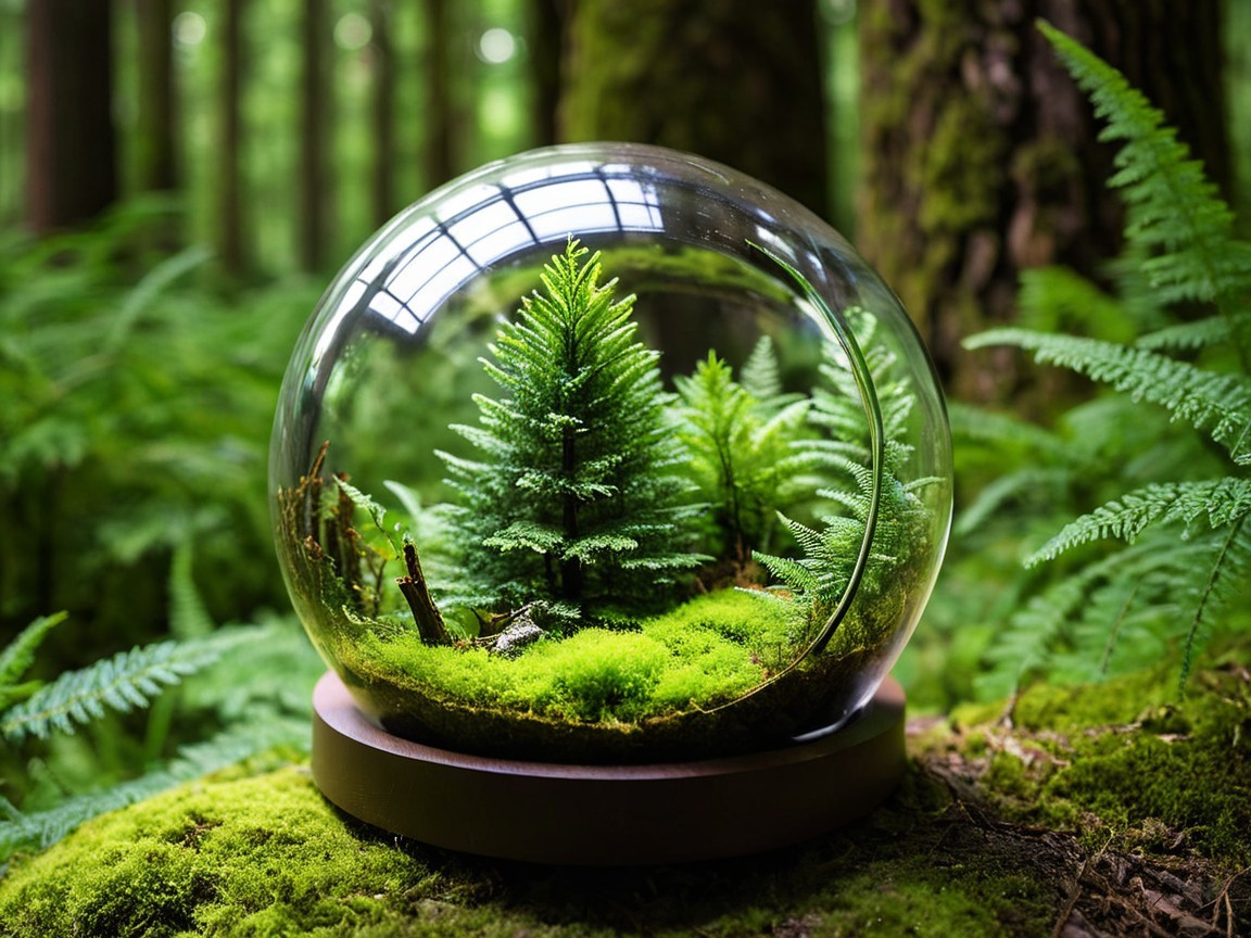 Miniature Forest Scene in a Glass Terrarium