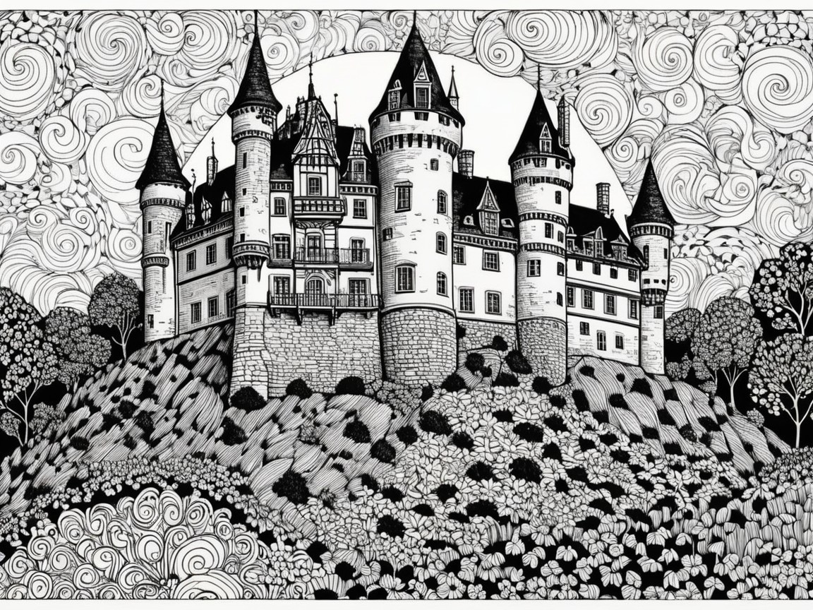 Detailed Castle on a Hill with Whimsical Design