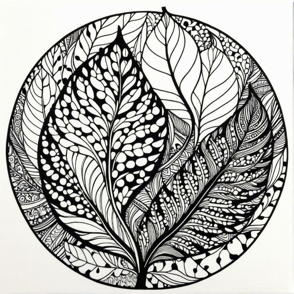 Intricate Black Leaf Design on White Background