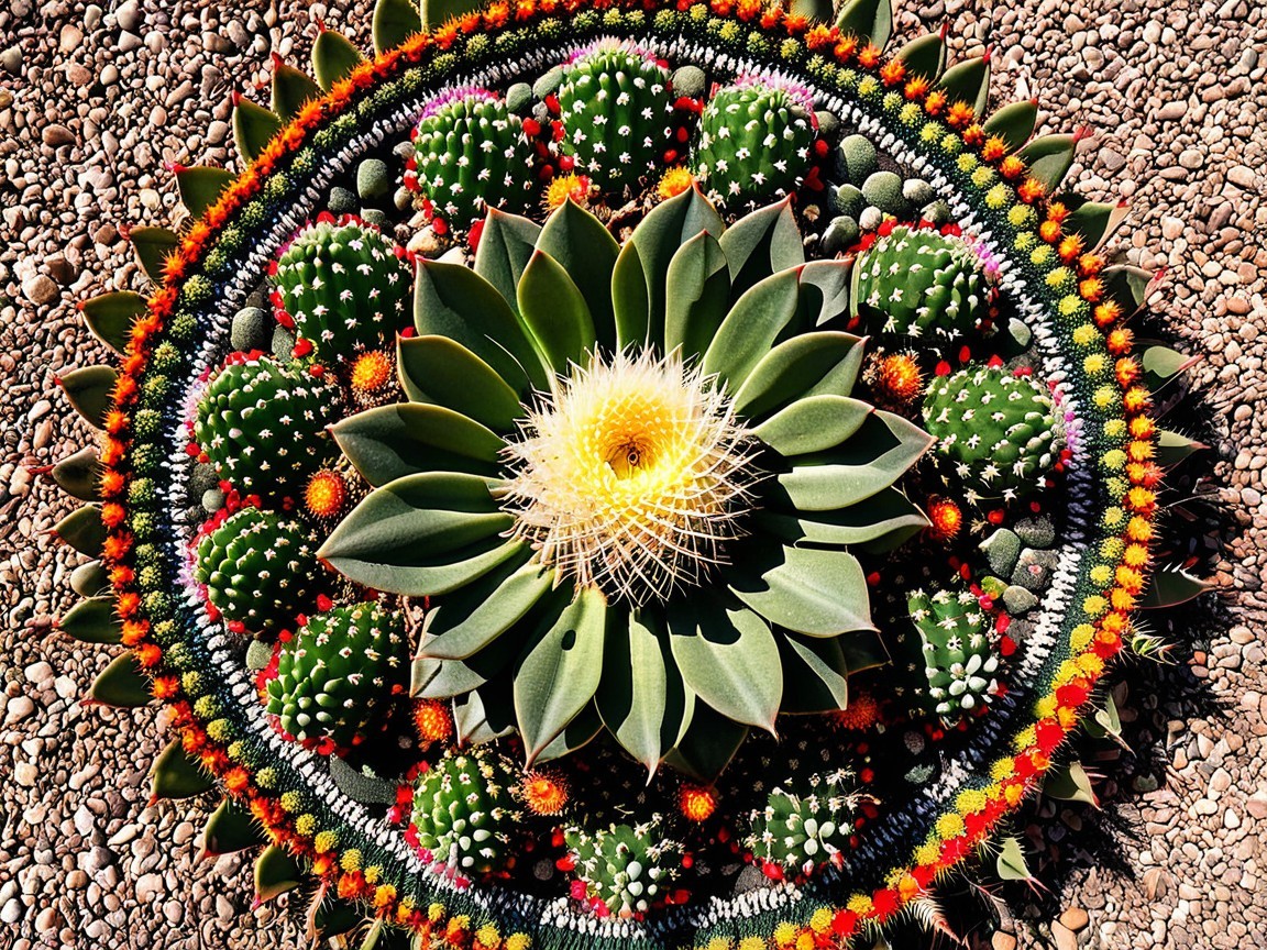 Vibrant Circular Arrangement of Cacti and Succulents