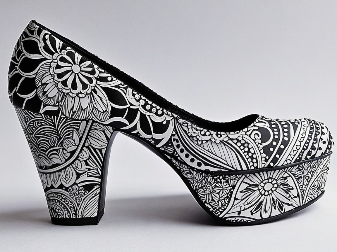 Monochromatic High-Heeled Shoe with Floral Patterns