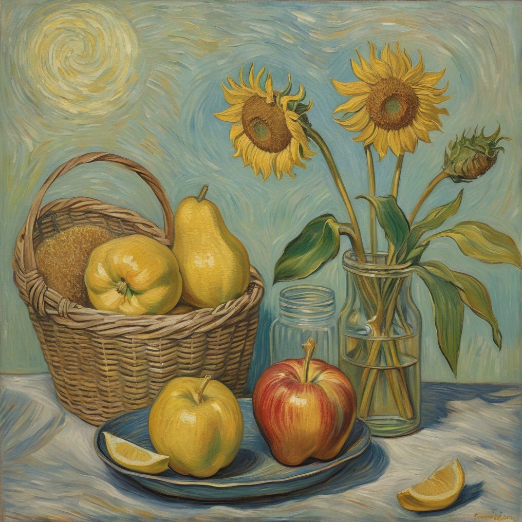 Vibrant Still Life with Fruits and Sunflowers