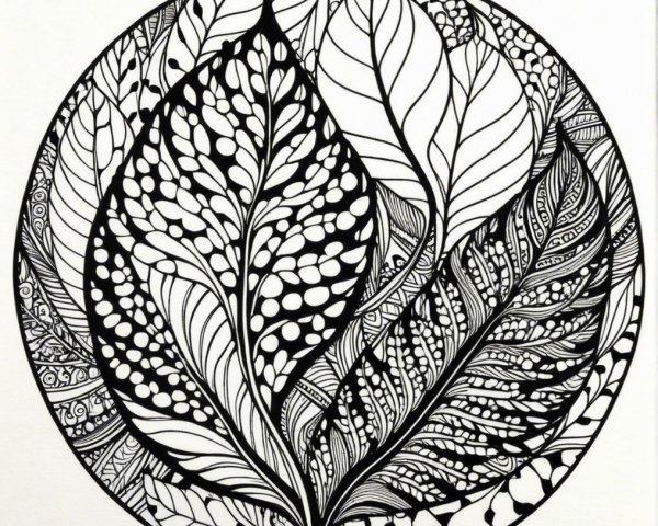 Intricate Black Leaf Design on White Background