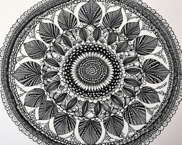 Intricate Black and White Mandala with Floral Designs