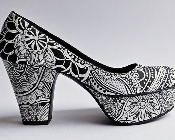 Monochromatic High-Heeled Shoe with Floral Patterns