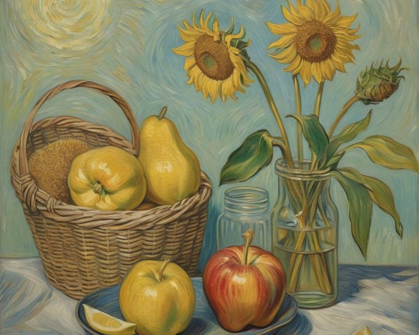 Vibrant Still Life with Fruits and Sunflowers