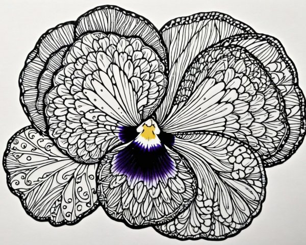 Intricate Black and White Flower Illustration Details