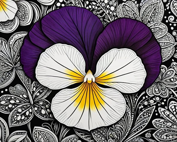 Vibrant Purple and White Pansy Flower on Black Backdrop