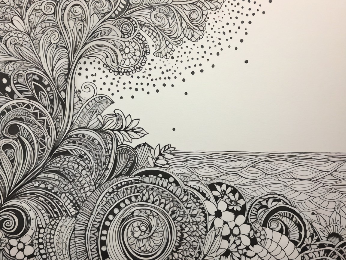 Black and White Illustration of Nature and Water Patterns