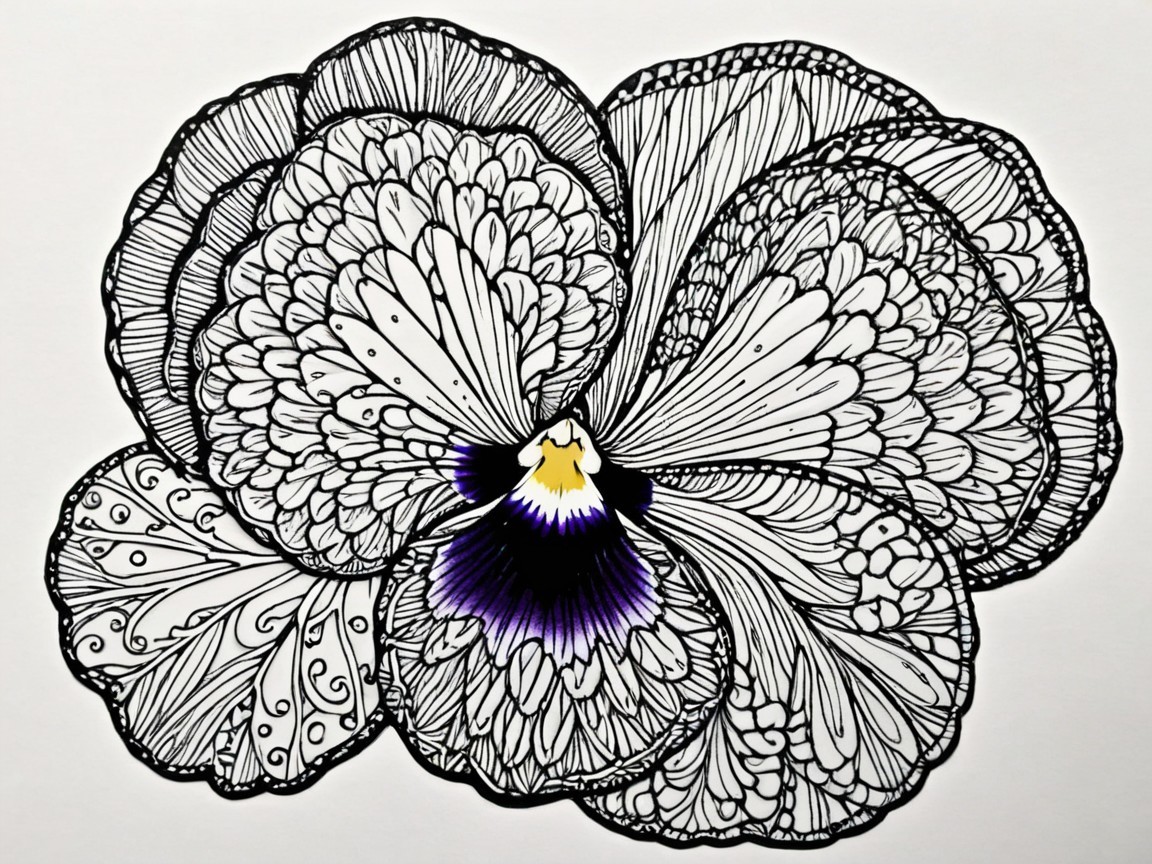Intricate Black and White Flower Illustration Details