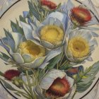Round Plaque Decorated with Sunflowers and Blue Background