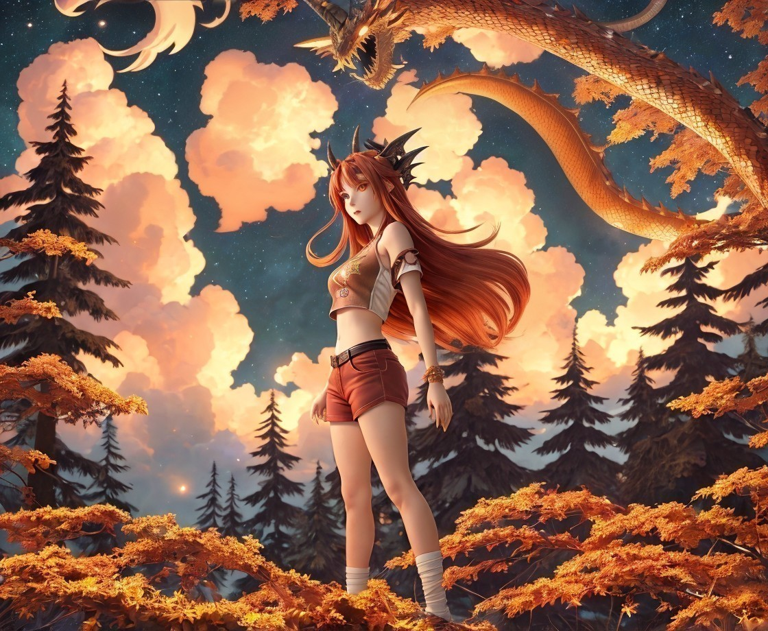 Golden Forest Encounter: A Girl and a Dragon