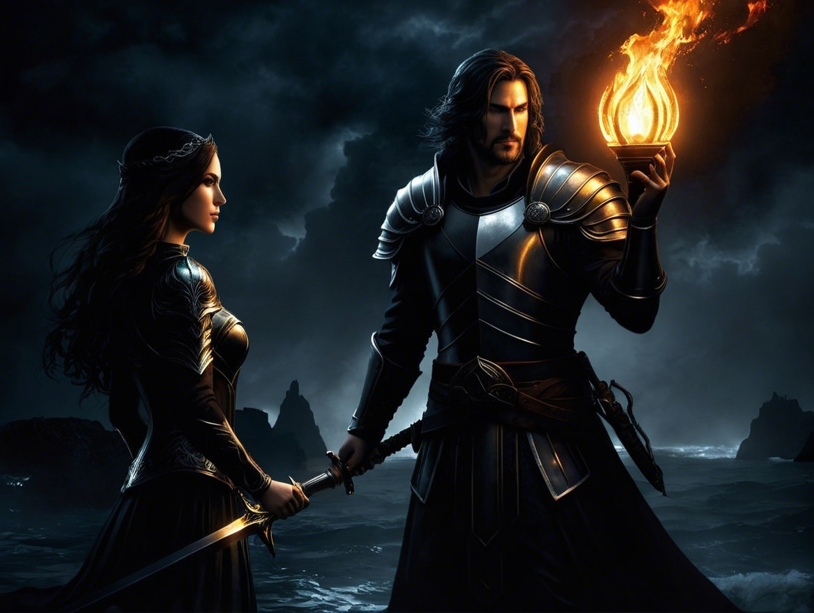 Warrior and Sorceress in a Dark Mystical Setting